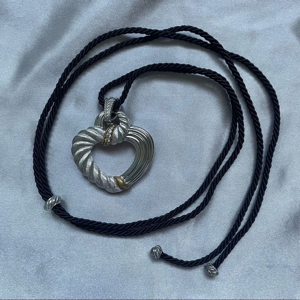 Judith Ripka Silver Heart Silk Cord Necklace